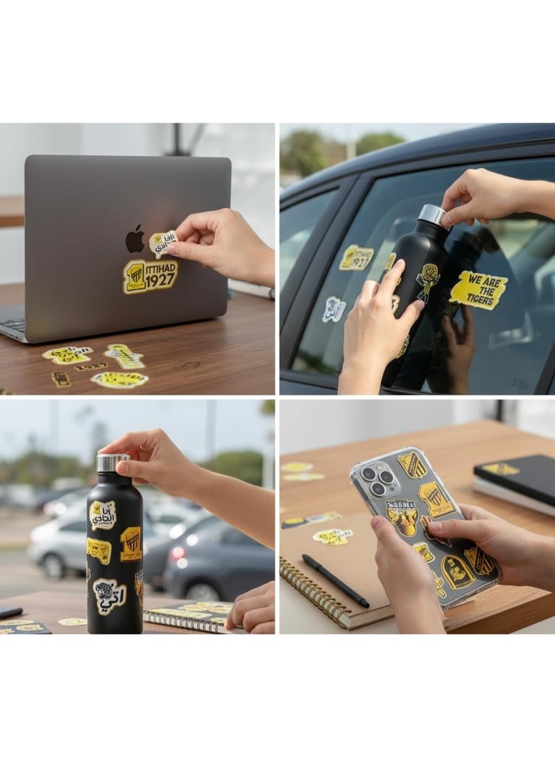 60 قطعة من ملصقات نادي الاتحاد | عبوة مشجعين فاخرة باللونين الاصفر والاسود | تميمة النمر وشعارات عربية وانجليزية | انا اتحادي | نحن النمور | تراث 1927 | فينيل مقاوم للماء للابتوب والسيارات والهدايا - Image 2